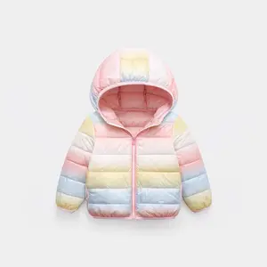 New Style Rainbow Kids Jacket Down Coats Cute Hooded Little Children Boys Girls Fall Winter Coat