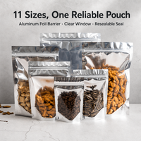 Op maat gedrukte duurzame holografische staande pouch met transparant venster, hersluitbare rits, geschikt voor noten en snacks, voedselveilig, groothandel