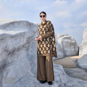 女式羊绒混纺针织连衣裙 月牙形提花图案长袖保暖冬季长裙 - Product Image 4