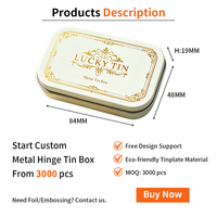 Boîte cadeau en fer blanc à couvercle articulé avec logo personnalisé Lucky Tin pour bonbons, menthes, artisanat, stockage, faible MOQ, vente en gros en vrac