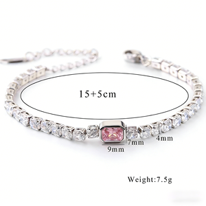 Bracelet en acier inoxydable plaqué or 18 carats avec chaîne tennis géométrique en zircon brillant de haute qualité pour femme, idéal pour un anniversaire (collection 2026) - Product Image 3