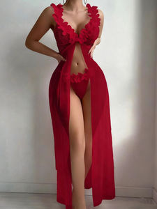 Setelan Lingerie renda Multi warna, jubah renda, gaun malam putri manis merah muda, setelan Lingerie seksi banyak warna, Suspender renda leher V - Product Image 2