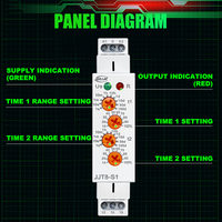 Relais temporisé asymétrique sur rail DIN, 4 boutons réglables, 0,1s-100d, T1 T2, minuterie ON/OFF indépendante, 16A AC230V SPDT, ignifuge