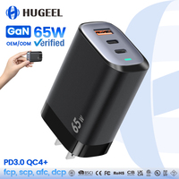 Chargeur mural USB-C GaN 65W OEM en gros, adaptateur de charge rapide USB-C de haute qualité pour téléphone, tablette et ordinateur portable