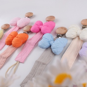 New Arrivals Bow Design Cotton Baby Pacifier <strong>Clip</strong> Infant Pacifier Chain Nipple Dummy <strong>Wooden</strong> <strong>Clip</strong> <strong>Teether</strong> Anti Drop Holder - Product Image 3