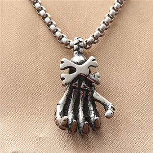 Collar de Acero Inoxidable con Colgante de Mano de Esqueleto para Hombre, Diseño Geométrico Retro 190179 - Product Image 2