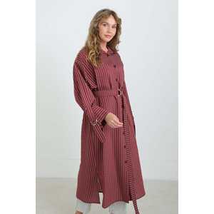 Chemise tunique rayée à ceinture pour femme, en popeline, boutonnée, décontractée, à porter au quotidien - Product Image 1