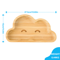 Vente en gros d'assiettes en bambou naturel de haute qualité en forme de nuage pour enfants avec base à ventouse en silicone antidérapante pour repas d'enfants