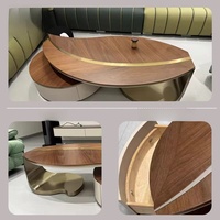 Table basse de luxe moderne couleur noyer, combinaison minimaliste pour salon, forme de feuille, pieds en acier inoxydable