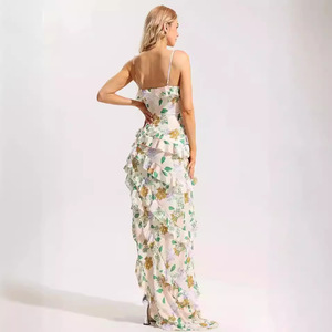 Vestido de Noche de Organza con Estampado Floral y Hombros Descubiertos, Cintura Imperio, Capa Transparente, Vestido Largo, Moda Femenina - Product Image 2