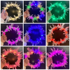 Guirlande <span class=keywords><strong>de</strong></span> plumes lumineuse, <span class=keywords><strong>couronne</strong></span> <span class=keywords><strong>de</strong></span> plumes artificielles, guirlande <span class=keywords><strong>de</strong></span> plumes LED scintillante pour femmes, mariage, fête nuptiale - Product Image 4