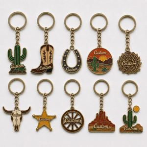Porte-clés personnalisés par le fabricant, style rétro, cactus du désert, anneau Tumbleweed, souvenir de voyage western, porte-clés en métal - Product Image 1