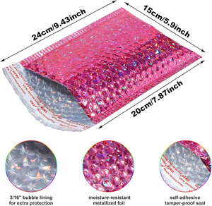 Custom Poly Bubble Mailer Holographic Pink 9x7 Eco-Friendly Waterproof Durable Secure - Product Image 5