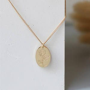 Collar con colgante de flor rosa para mujer, joyería elegante, cadena de eslabones de acero inoxidable chapada en oro de 14K, regalo de boda para mujer - Product Image 6