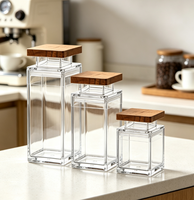 Pot de conservation alimentaire carré en PMMA transparent avec couvercle en bois, hermétique, pour café en grains, thé, céréales et aliments secs - Vente en gros