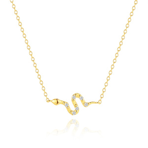 Collier Serpent en Argent Sterling 925 Plaqué Or 18 carats avec Zircon, Simple et Amusant, Chaîne Claviculaire pour Femme - Product Image 1