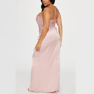 Glamorous Pink Sequin Strapless Maxi Dress with Twist Waist and High Slit Formal Evening <strong>Gown</strong> for Prom Customizable - Product Image 6