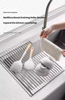 Égouttoir pliable pour évier de cuisine en acier inoxydable, tapis de séchage pour vaisselle, ustensiles, fruits et légumes, organisateur de rangement