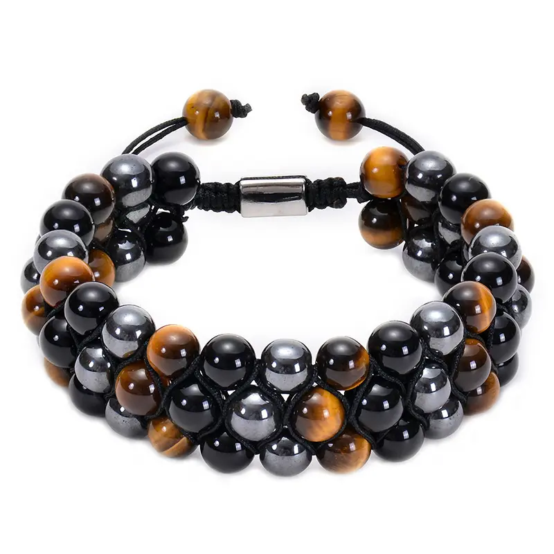 Drop shipping Adjustable Hand-made Natural Stone Tiger Eye Black Agate Magnet Hematite Yoga Beaded Bracelet for Women