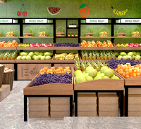 Étagère de présentation pour fruits, en bois, étagère à fruits en acier et bois, double couche, simple face, vitrine de supermarché pour produits frais, fabricant