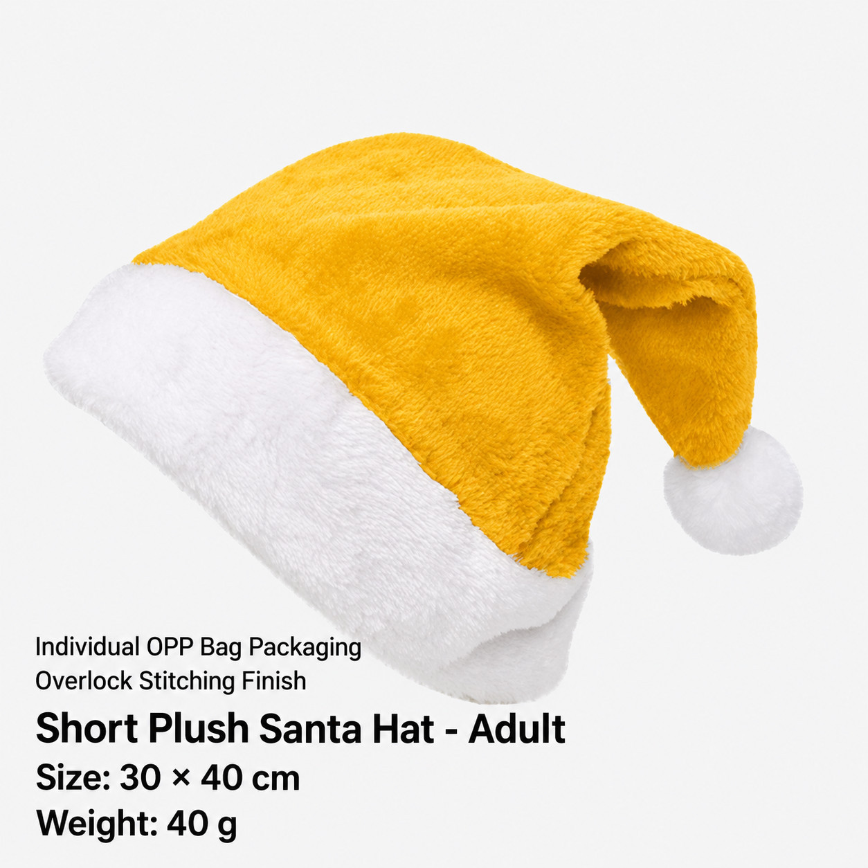 Bonnet de Noël en peluche jaune (pour adultes)