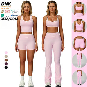 Completo Sportivo <span class=keywords><strong>Donna</strong></span> a Contrasto, Top Corto con Schiena Incrociata e Leggings a Vita Alta, Set Yoga e Allenamento - Product Image 1