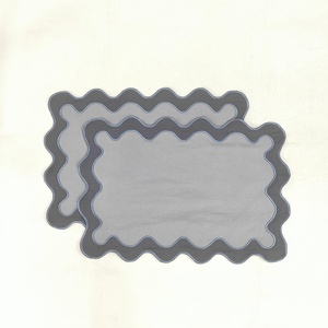 Color Block Embroidered Logo Handmade <b>Cloth</b> Napkins Wedding 100% <b>Linen</b> Embroidery Placemat Scallop Edge Customizable Colors - Product Image 5