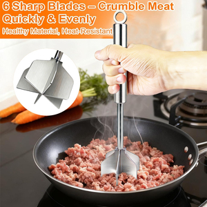 Triturador <span class=keywords><strong>de</strong></span> Carne <span class=keywords><strong>de</strong></span> Acero Inoxidable, Picador <span class=keywords><strong>de</strong></span> Patatas, Resistente al Calor, con Asa Larga y Anillo para Colgar, Multifuncional, Apto para Lavavajillas - Product Image 2