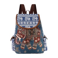 Tas Ransel Wanita Gaya Etnik Impor, Bordir Gajah Kucing, Kanvas, Ritsleting, Kapasitas Besar 20-35L, Cocok untuk Perjalanan