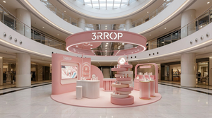 Chiosco di Bellezza Moderno Curvo Rosa, Espositore Multistrato Personalizzato, Negozio Pop-up per Prodotti Skincare per Centri Commerciali - Product Image 2
