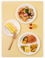 Assiette jetable en pulpe de canne à sucre à trois compartiments de 9 pouces, vaisselle de qualité alimentaire, bol, baguettes, ensemble de plats biodégradables, 20 pièces modernes