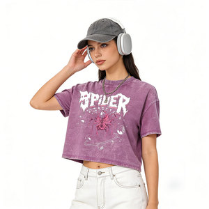 AMCLEVER T-shirt Corta Vintage Lavata da <span class=keywords><strong>Donna</strong></span>, 240 grammi Cotone, Stile Y2K Streetwear, Stampa <span class=keywords><strong>Ragno</strong></span>, Manica Corta - Product Image 6