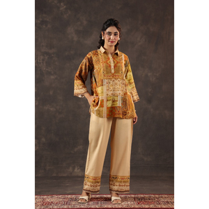 ชุดเสื้อมีปกกางเกงขากว้างพิมพ์ลายชนเผ่าของผู้หญิงสง่างาม - Product Image 1
