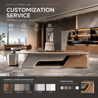 Bureau de direction ergonomique pour poste de travail du personnel et cabine de direction avec unité de rangement à tiroirs, options de finition et de taille personnalisées