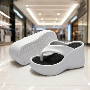 Women's Outdoor <b>Platform</b> Flip Flops High <b>Heel</b> Summer Beach Shoes Anti Slip <b>White</b> And Black - Product Image 2