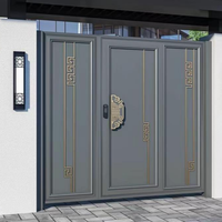 Porte d'entrée double battante de luxe sur mesure avec poignée en or sculpté et clavier à empreintes digitales pour villa chinoise moderne