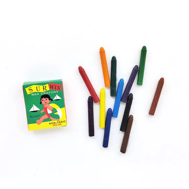 Хит продаж, многоцветный круглый карандаш, набор из 12 восковых мелков в коробке