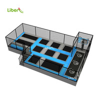 Parc de trampolines commercial extérieur pour enfants et adultes, modèles animatroniques, équipement de terrain de jeu de basketball, 13,6x7,4m, 500kg