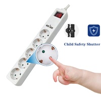Regleta de Enchufes Europeos de 5 Vías con Conectores de Latón y Cobre, 2 Puertos de Carga USB 5V 2.1A, 5 Tomas de Corriente 16A, Certificación CE-LVD, 250V