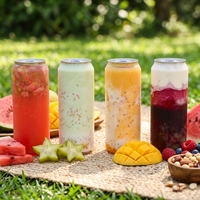 Bouteilles de thé au lait en PET transparent de qualité alimentaire, cylindriques, avec couvercle à languette rouge, pour boissons, jus, pots scellés, vente en gros
