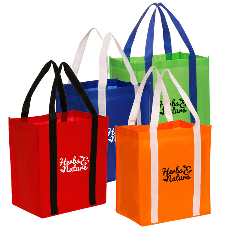 Custom logo printed non woven fabric brand tote bag for grocery shopping