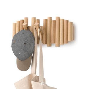 Wooden <b>Wall</b> Mounted Coat Rack Natural Finish Piano Key Style Entryway Clothing Organizer Hat And Bag Storage <b>Hook</b> - Product Image 1