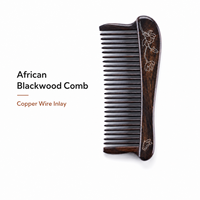 Peigne démêlant compact en bois de cajou africain à dents larges avec incrustation de fil de cuivre, idéal pour logo personnalisé, vente en gros OEM B2B