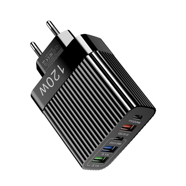 5 Ports 120W USB Charger Fast Charging Type C Phone Charger Power Adapter USB C Wall