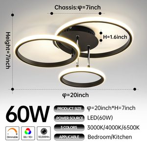 Plafoniera LED Moderna Dimmerabile TSINYE con Telecomando, Paralume Nero/Bianco, Certificata Energy <span class=keywords><strong>Star</strong></span>, Montaggio a Filo per Camera da Letto - Product Image 3