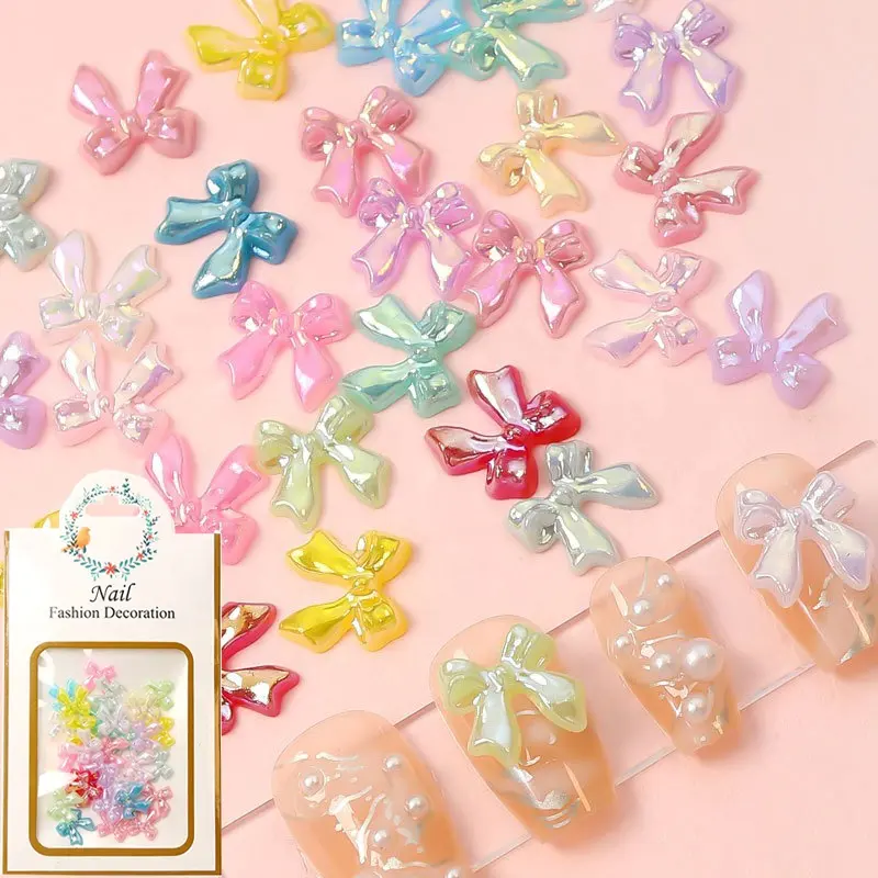 3D Bow Nail Charms Art Decoration Resin Bow Parts Kit Sunlight UV Manicure DIY Summer Customize Pure Handmade Bow Nail Charms