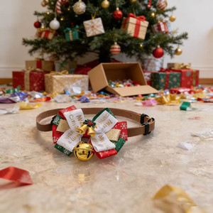 Collar con lazo navideño para mascotas, diseño de Papá Noel, ajustable para perros pequeños y gatos, temporada de invierno - Product Image 4