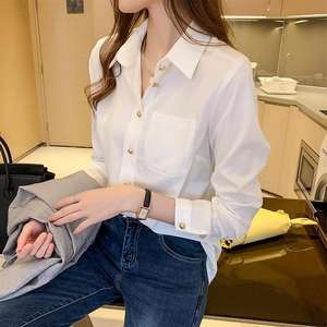 Primavera e Outono Nova Camisa Chiffon Branco das Mulheres de manga comprida camisa profissional solta Design Nicho Estilo Ocidental Top - Product Image 6