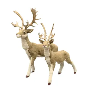 Outdoor Christmas Decorations Realistic Large Size Farm Animal Toys Furry Reindeer Figurines Ornaments