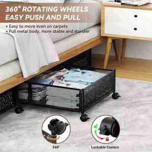 YH Modern Simple Metal <b>Foldable</b> Under Bed <b>Shoe</b> Storage <b>Rack</b> with Wheels 60x40.5x15.8CM for Bedroom Storage - Product Image 3